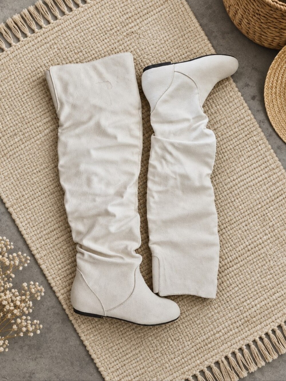 TOP Moda Off-White Over-the-Knee Slouch Boots